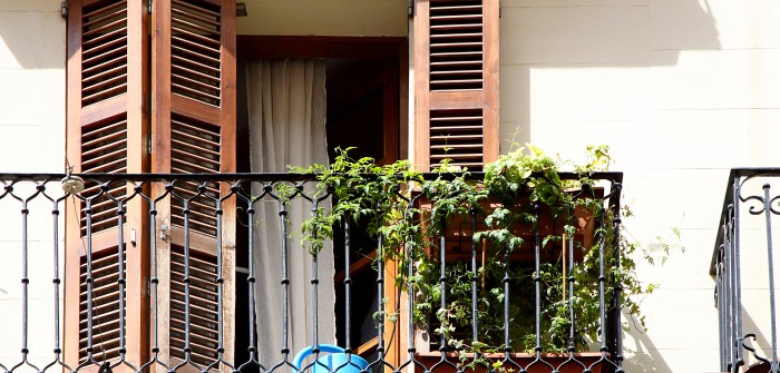 4. Gusseisernen Gitterstäbe vor charaktervollem Fenster